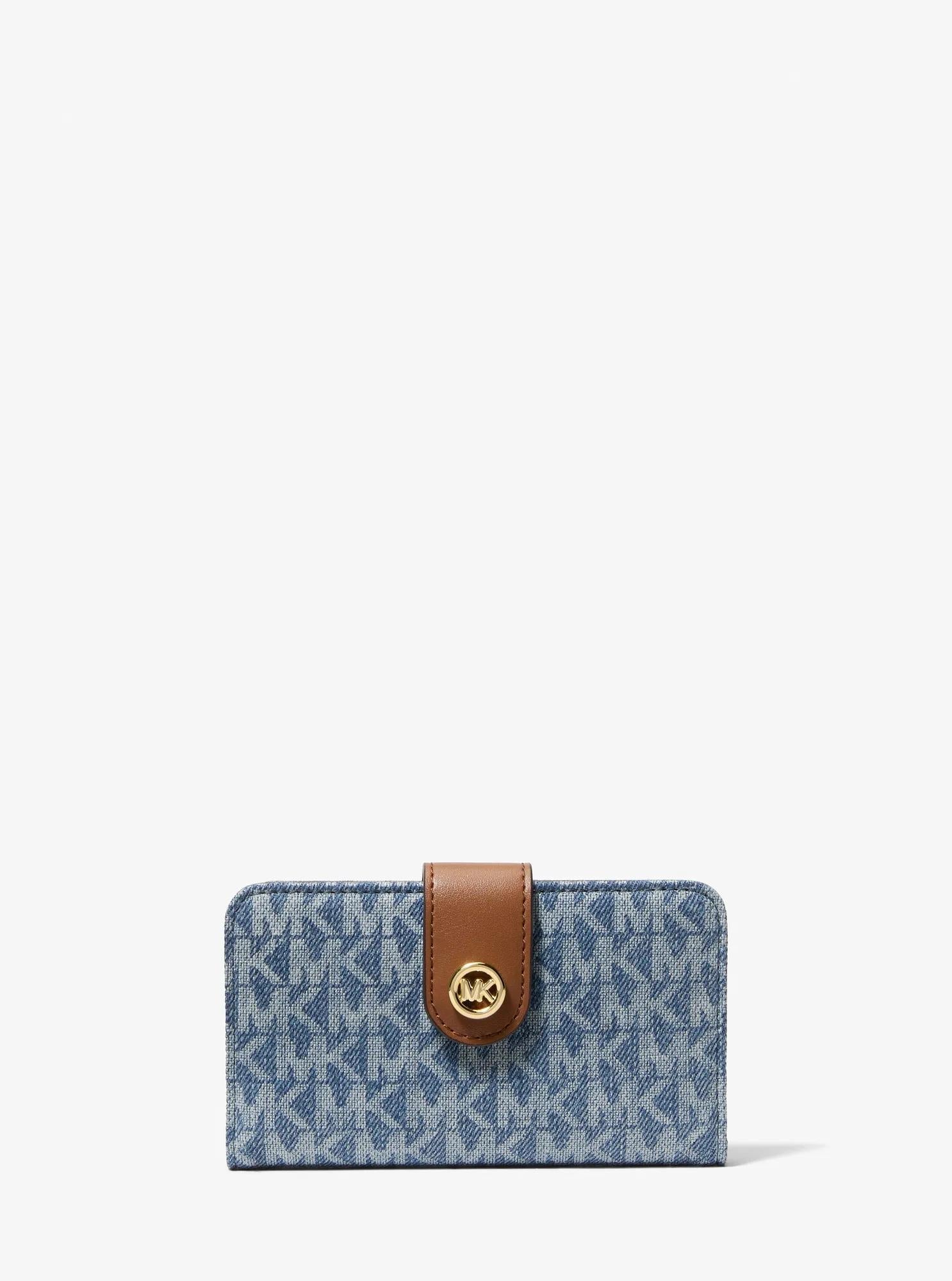 MK Pop Charm Medium Signature Logo Print Denim Wallet