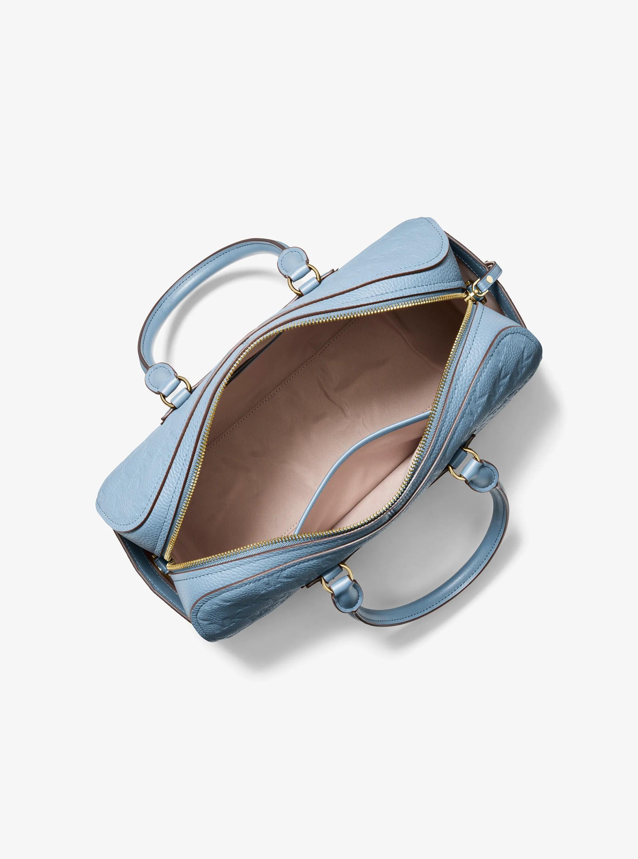 Jet Set Travel Medium Logo Embossed Leather Duffel Crossbody Bag