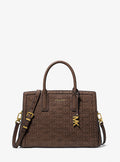 Laila Medium Logo Embossed Burnished Leather Satchel