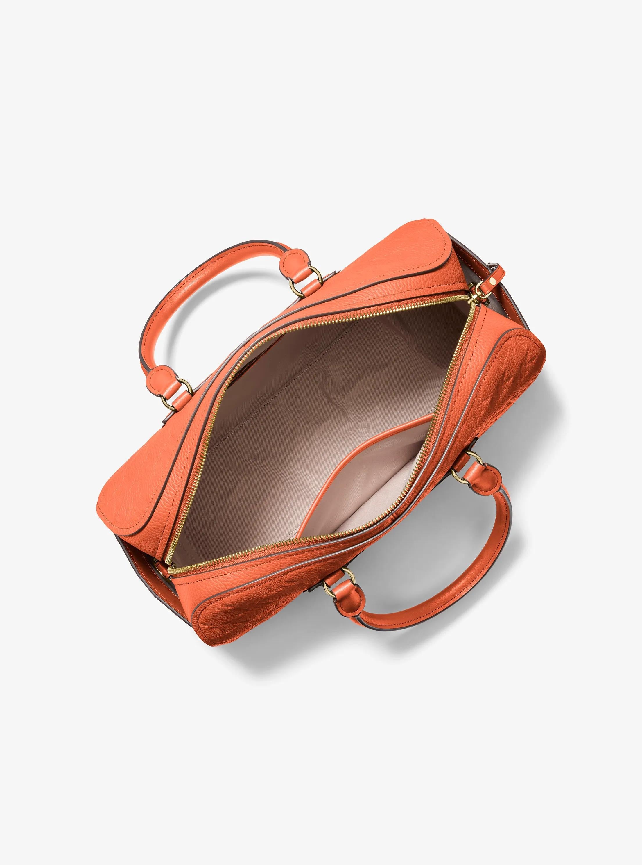 Jet Set Travel Medium Logo Embossed Leather Duffel Crossbody Bag