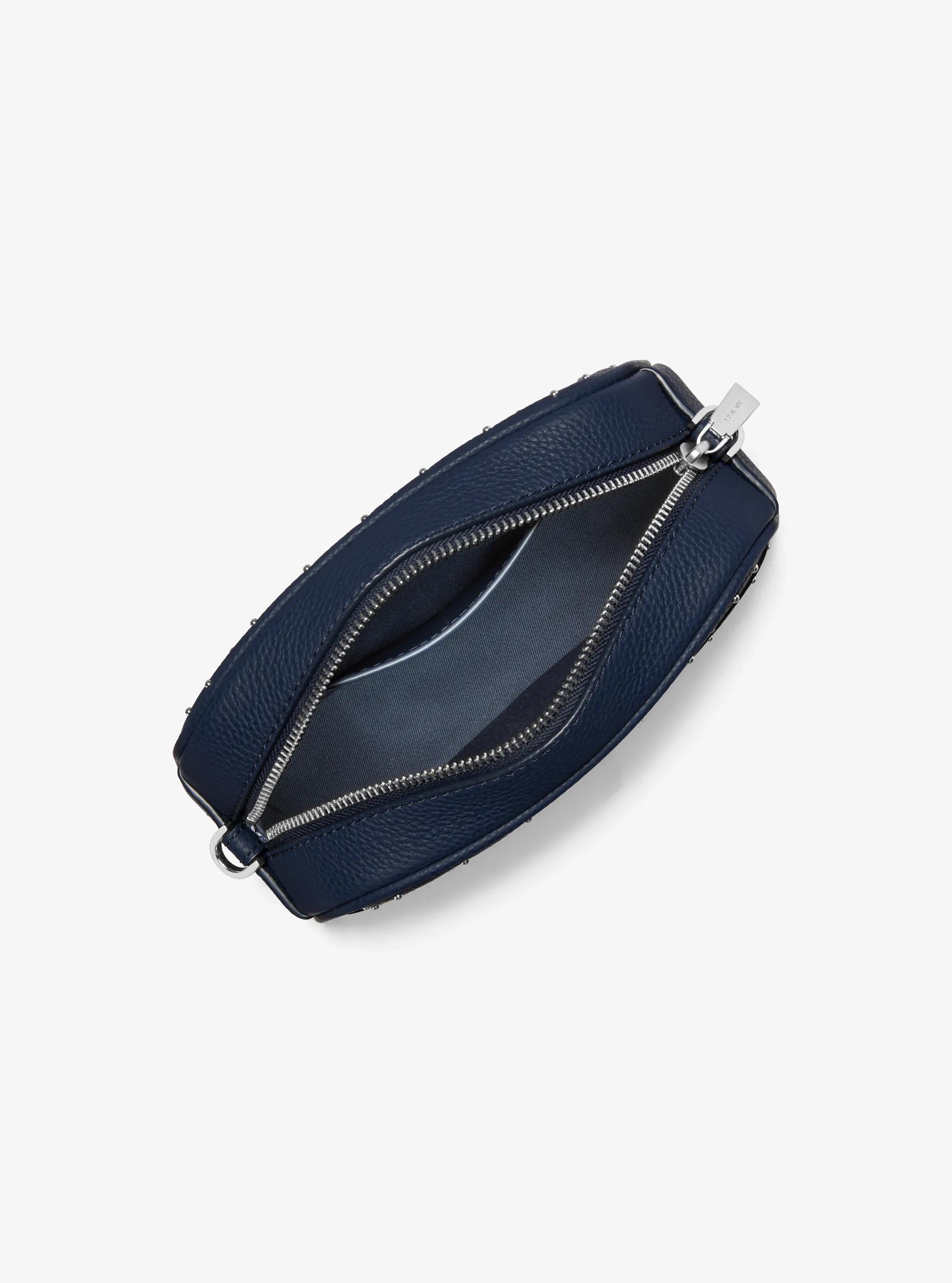 Jet Set Small Studded Pebbled Leather Camera Crossbody Bag